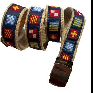 Vintage Mens Nautical Sailing Ship Tan Canvas BELT 44”long Maritime Sailing Boat